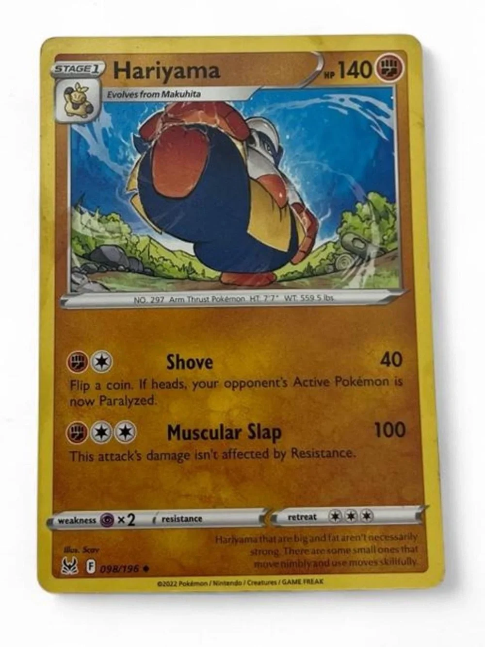Hariyama Pokémon Trading Card 098/196 Uncommon 140 HP